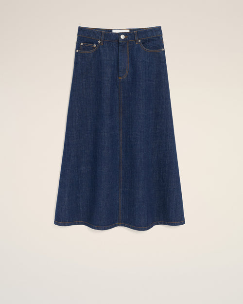 Blue Cotton Long Skirt - 1 - Ami Paris