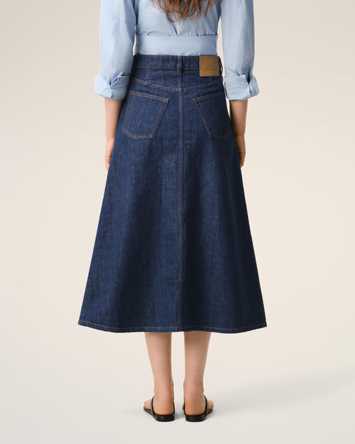 Falda larga azul de algodón - 4 - Ami Paris