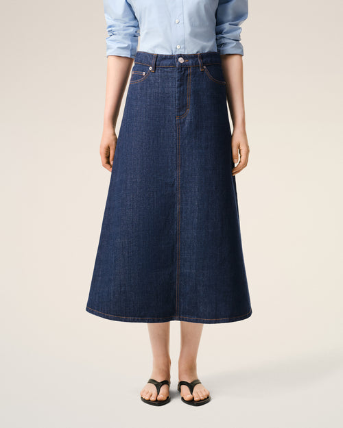 Falda larga azul de algodón - 3 - Ami Paris