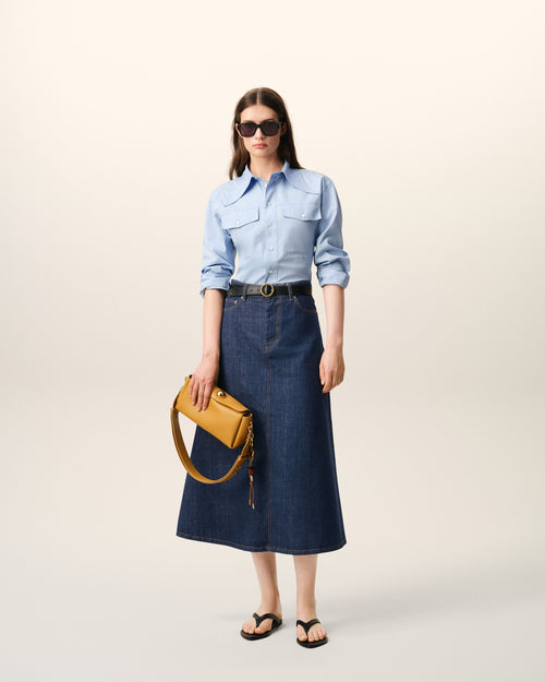 Blue Cotton Long Skirt - 2 - Ami Paris
