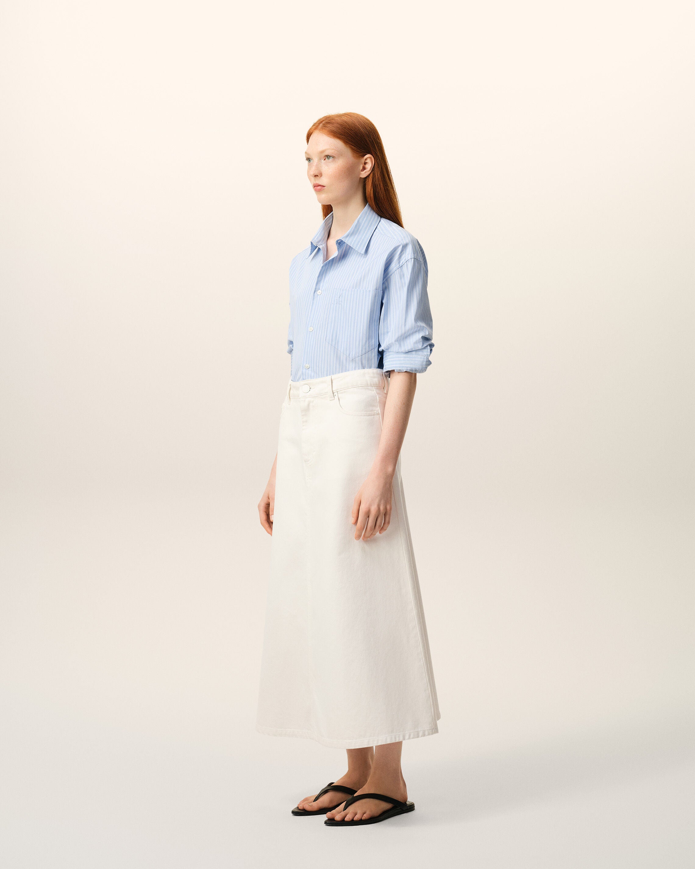 White Denim Long Skirt - 6