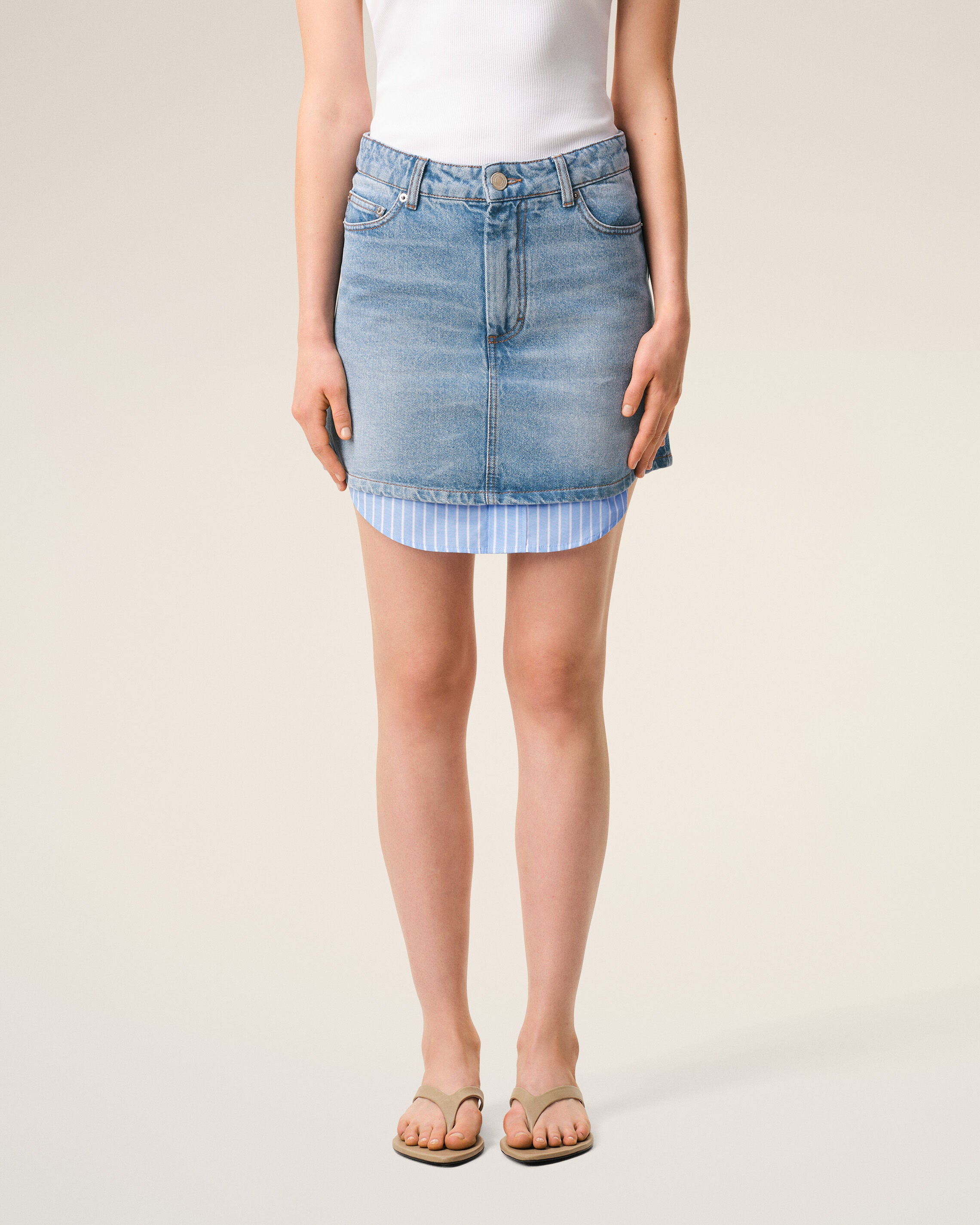 Blue Cotton Mini Skirt - 3