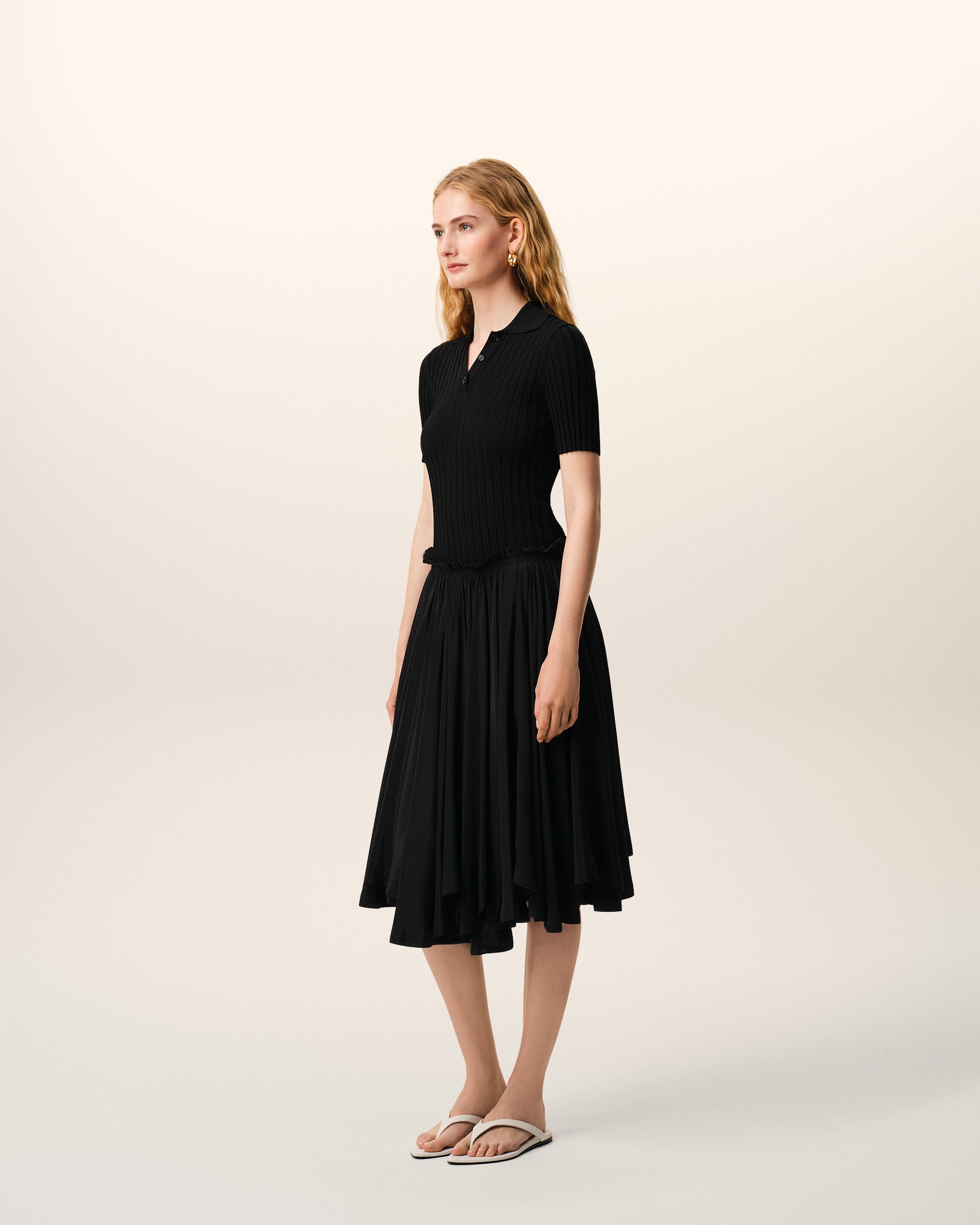 Black Blended Silk Midi Corolla Skirt - 6