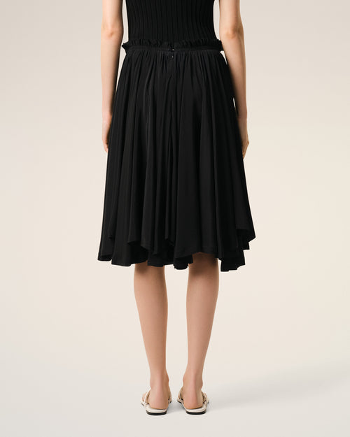 Jupe Midi Corolle Noire en Soie Mélangée - Femme - 4 - AMI Paris - Ami Paris