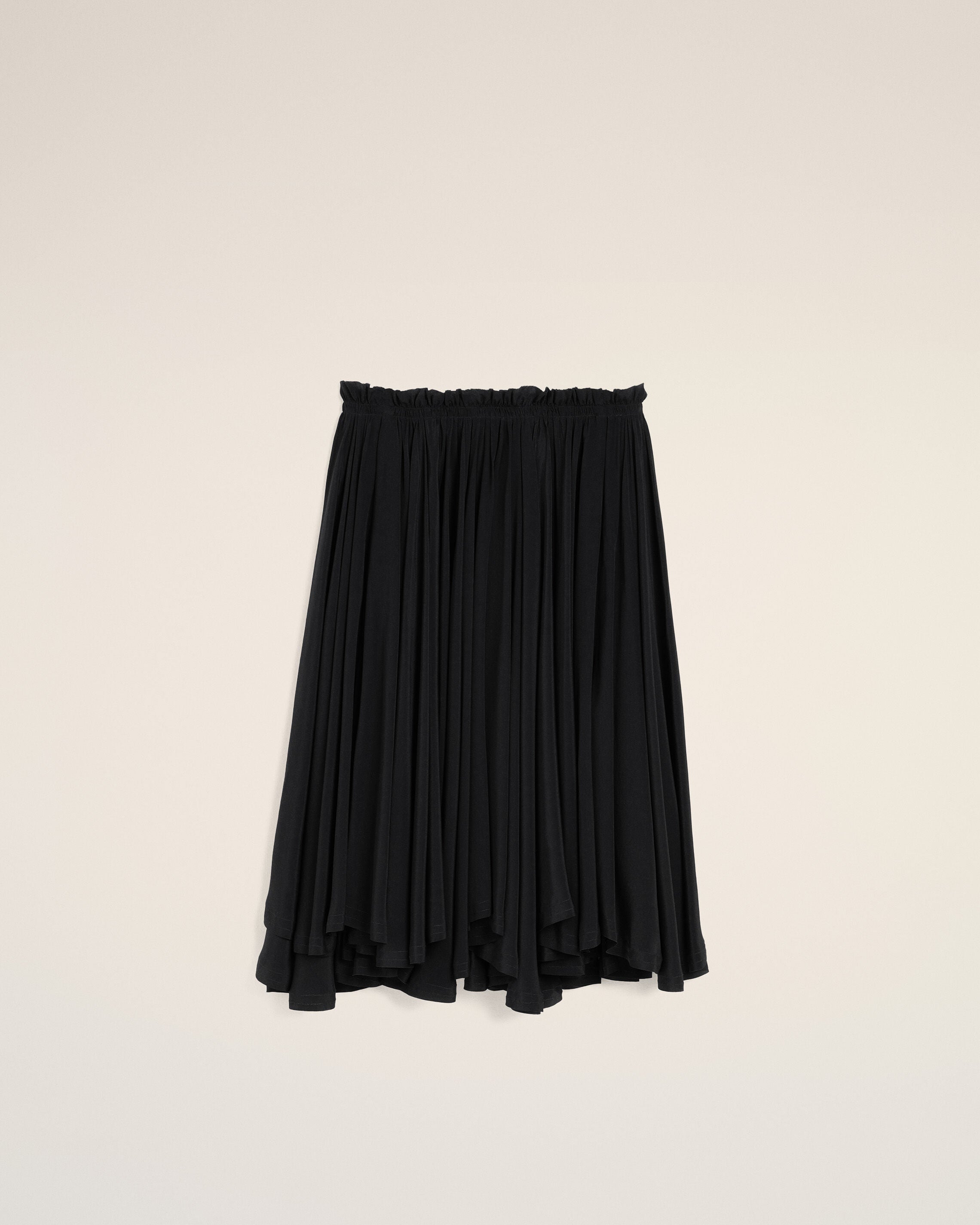 Black Blended Silk Midi Corolla Skirt - 1