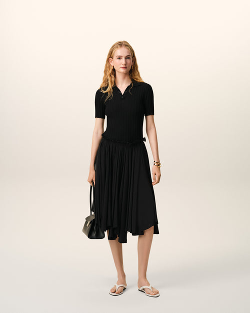                                    Black Blended Silk Midi Corolla Skirt - 3                                 - Ami Paris