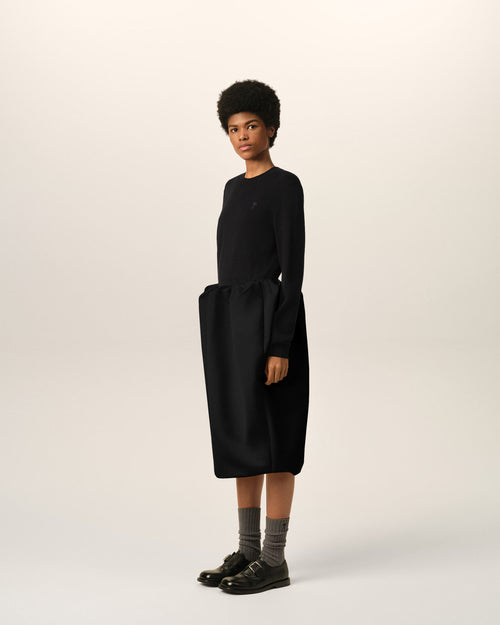 Falda midi fruncida de satén negro - Mujer - 6 - AMI Paris - Ami Paris