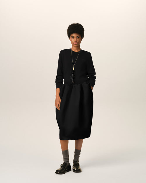 Falda midi fruncida de satén negro - Mujer - 2 - AMI Paris - Ami Paris
