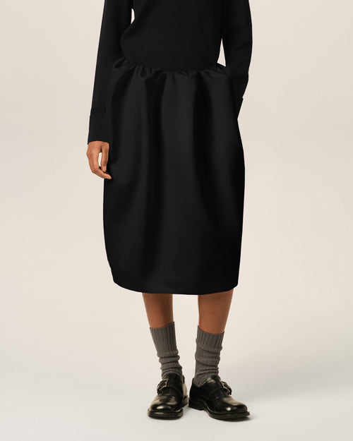 Falda midi fruncida de satén negro - Mujer - 3 - AMI Paris - Ami Paris