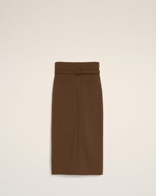 Brown pencil belted wool skirt - 2 - Ami Paris