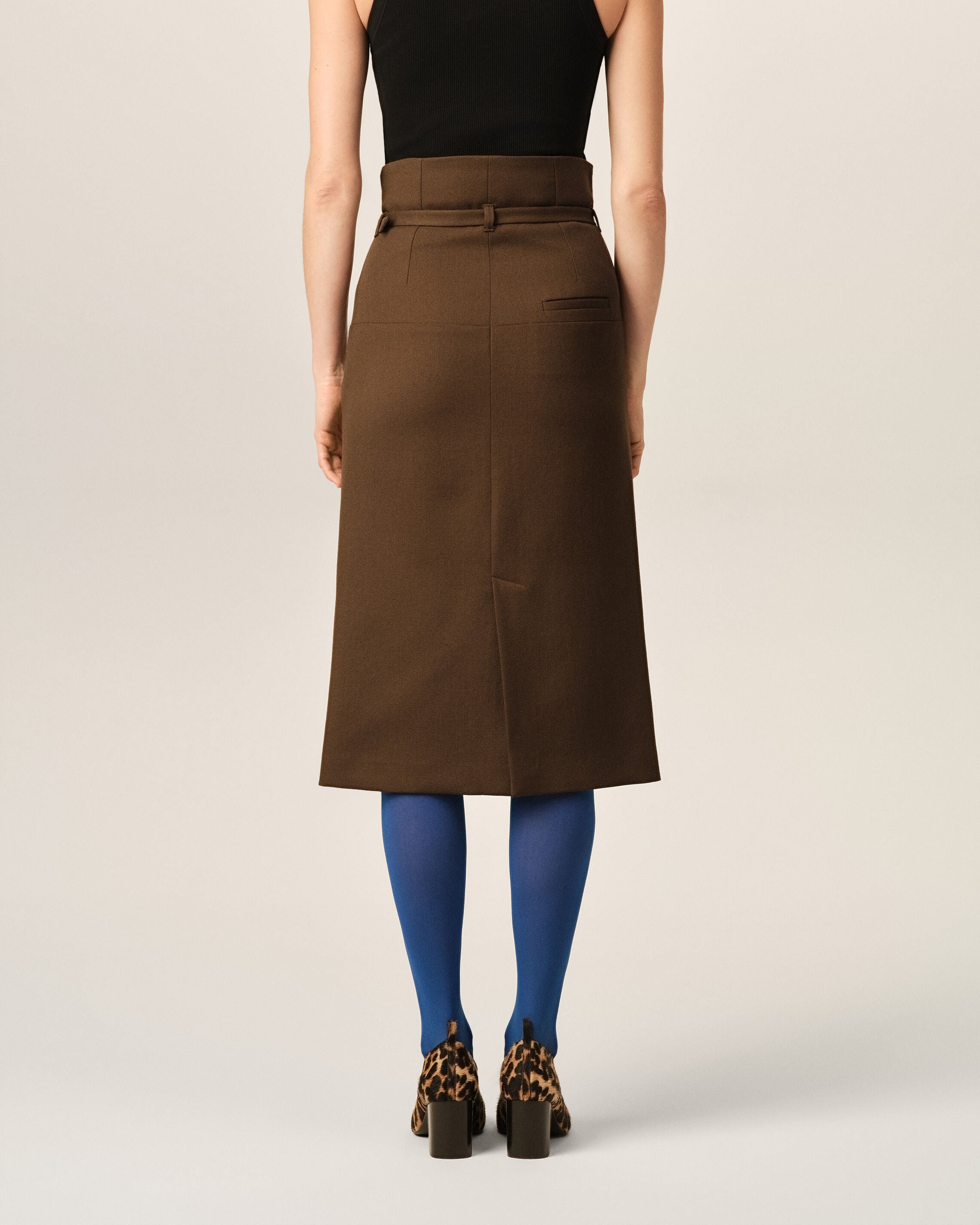 Brown pencil belted wool skirt - 4