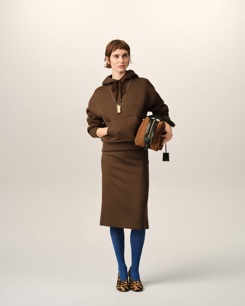 Brown pencil belted wool skirt - 1 - Ami Paris