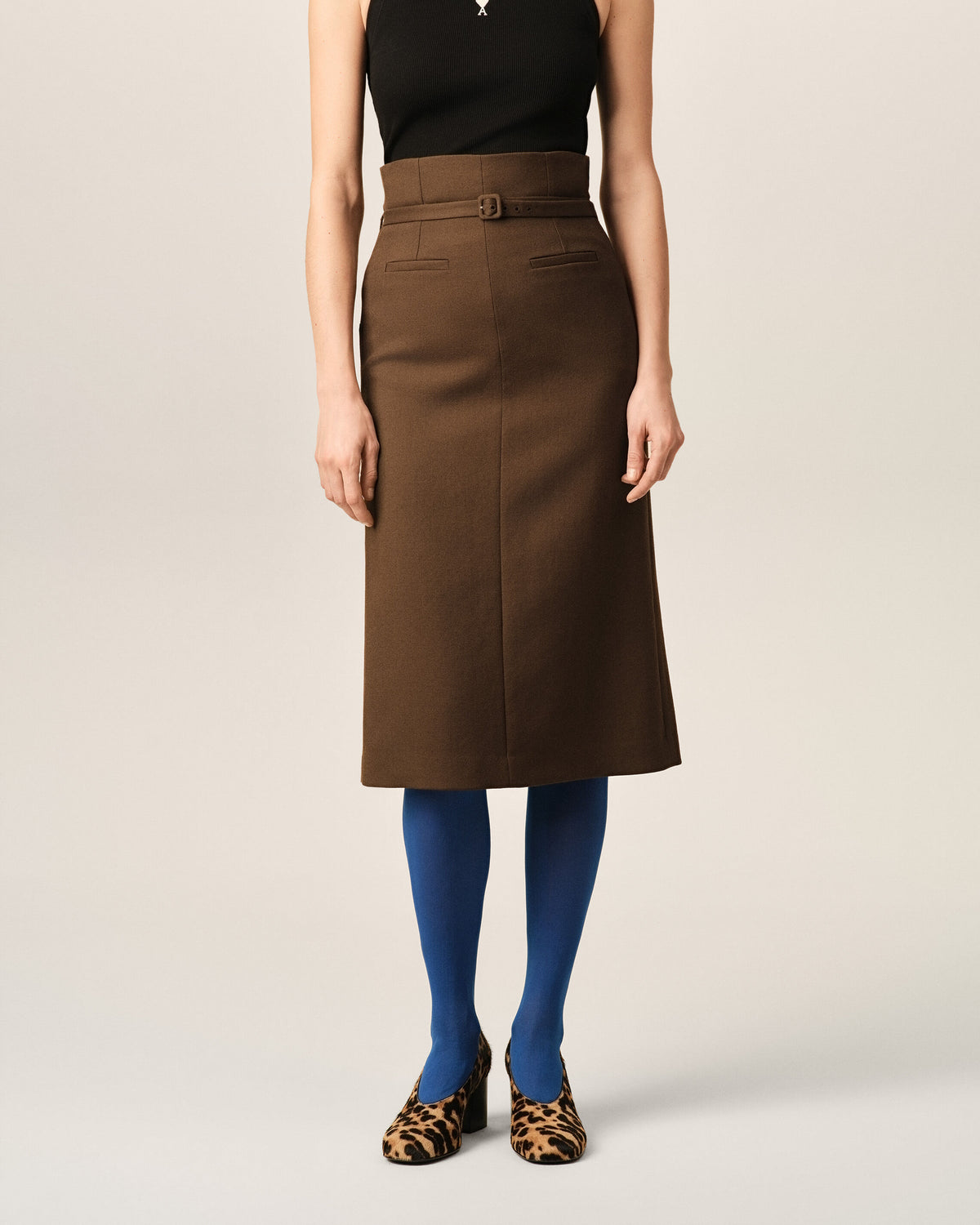 Brown pencil belted wool skirt - 3