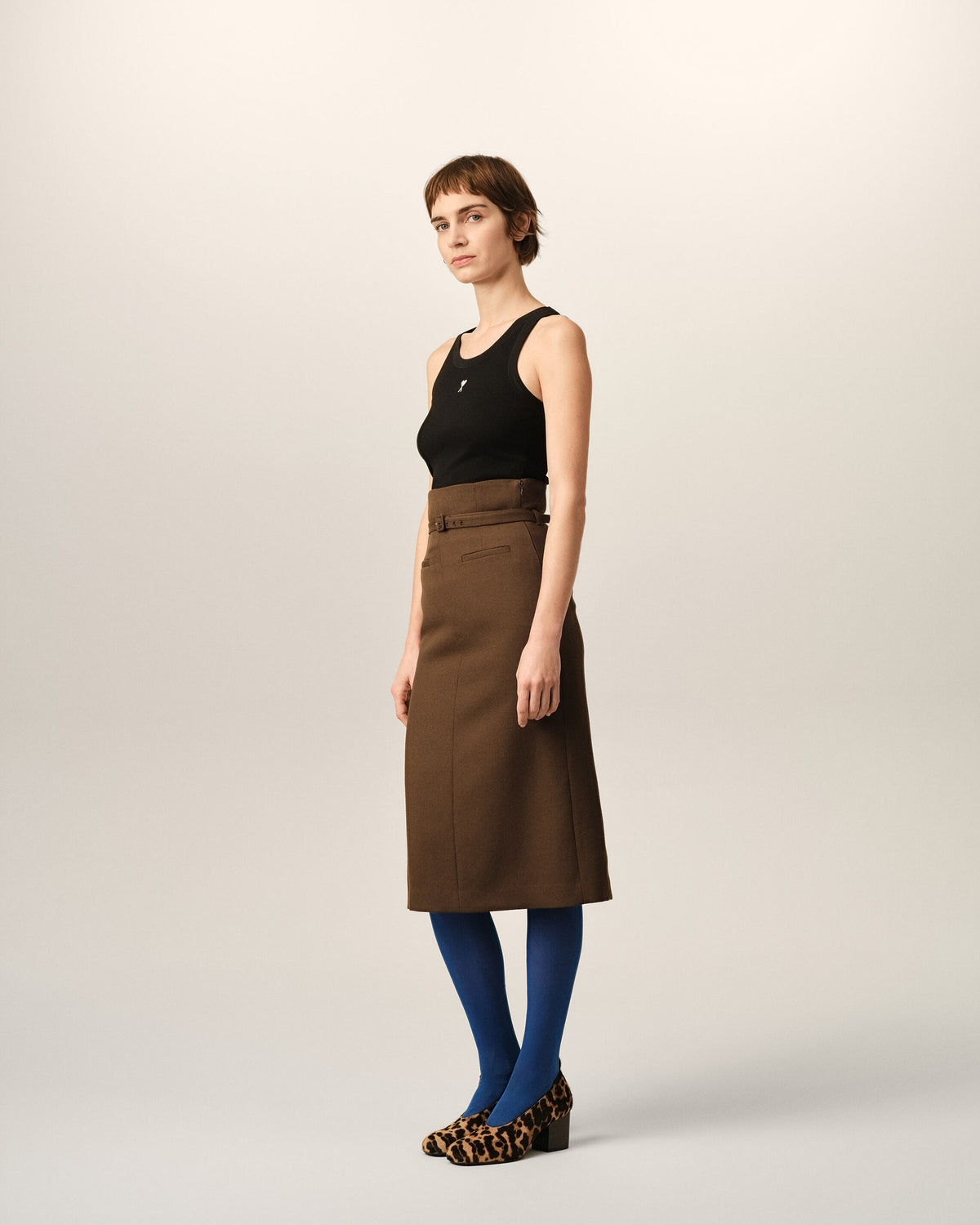 Brown pencil belted wool skirt - 6