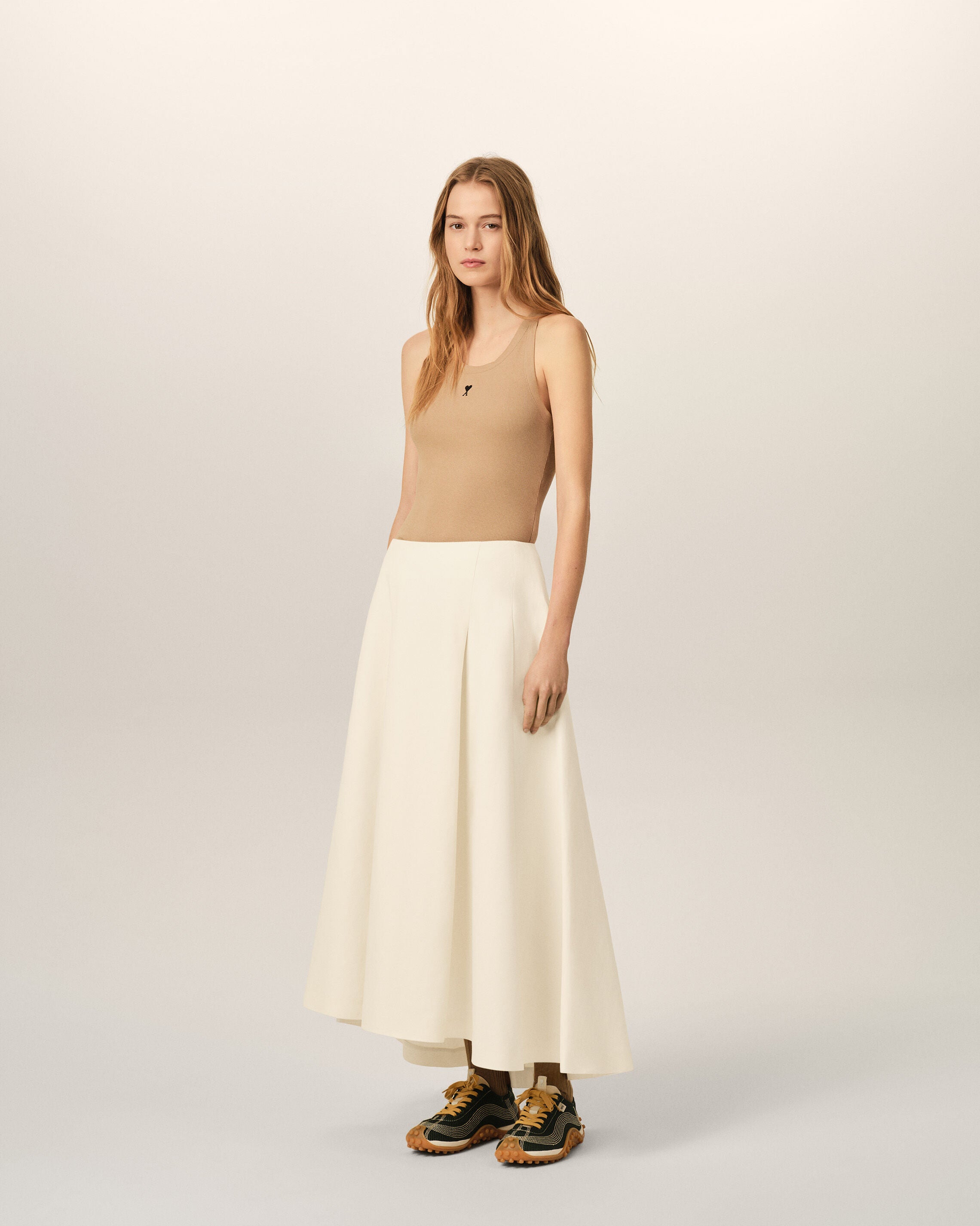 White A-line cotton and linen skirt - 6