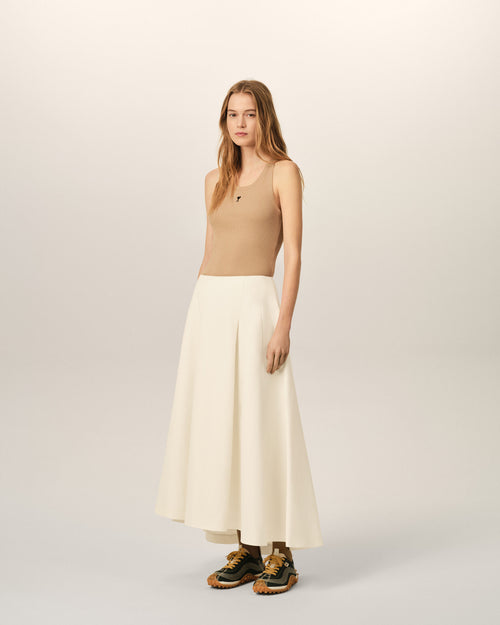 White A-line cotton and linen skirt - Woman - 6 - AMI Paris - Ami Paris