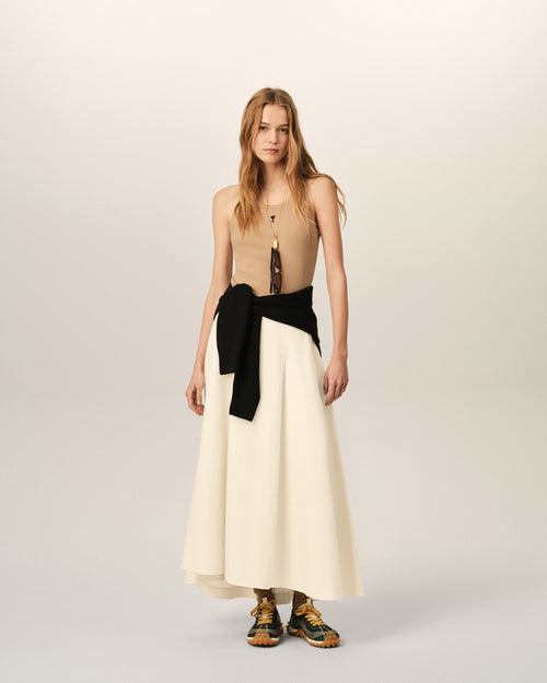 White A-line cotton and linen skirt - Woman - 2 - AMI Paris - Ami Paris