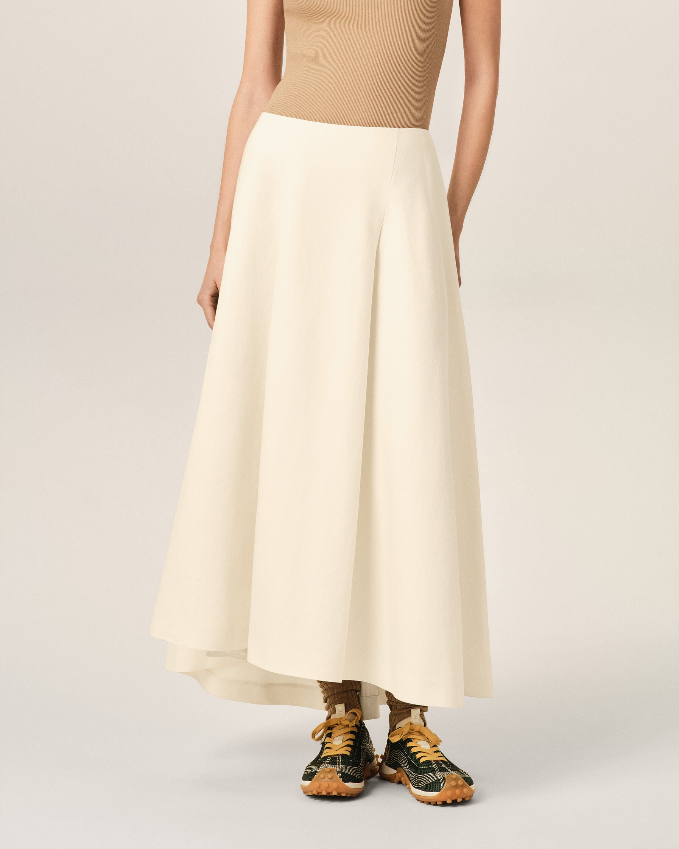 White A-line cotton and linen skirt - 3