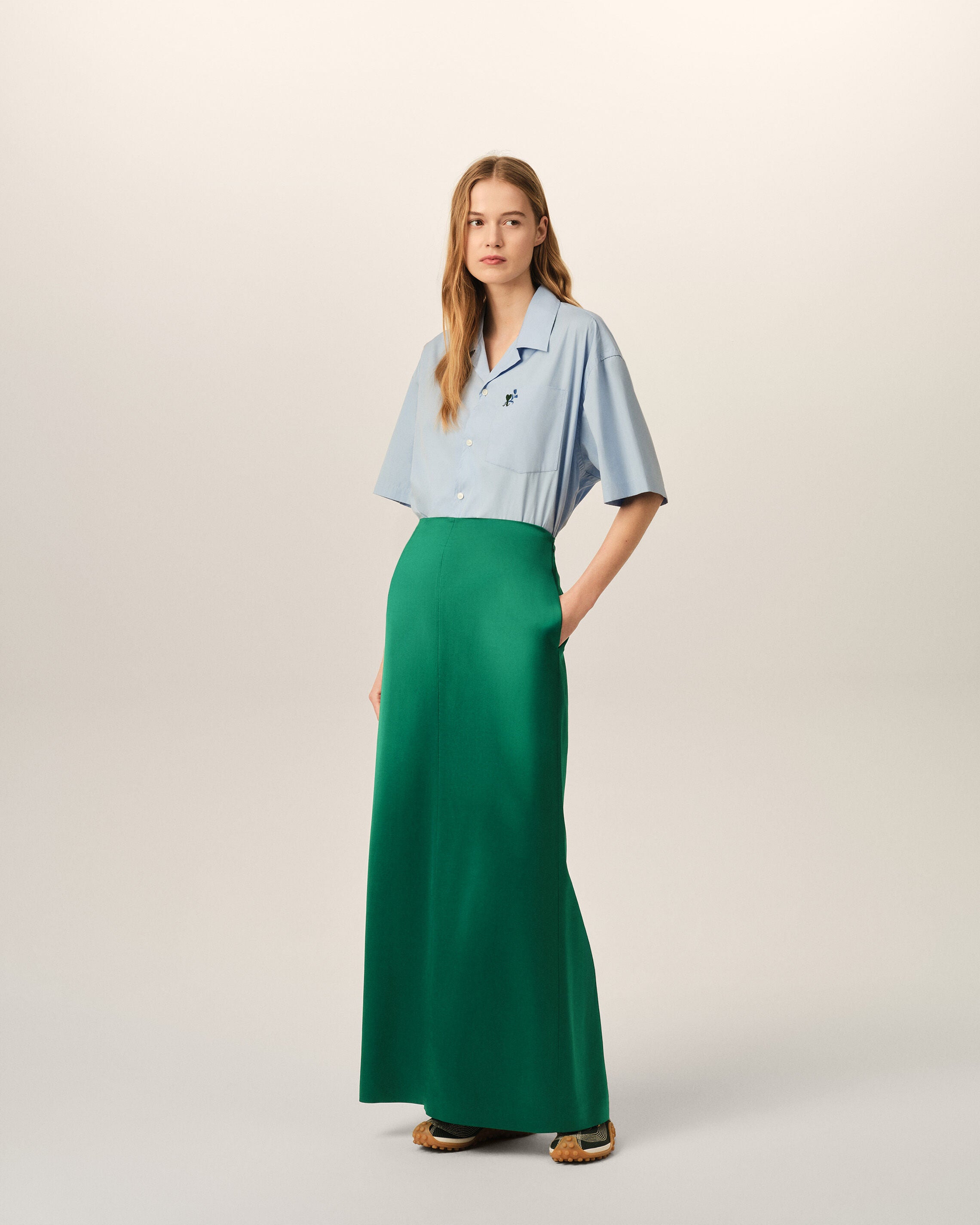 Green straight wool and viscose skirt - 6