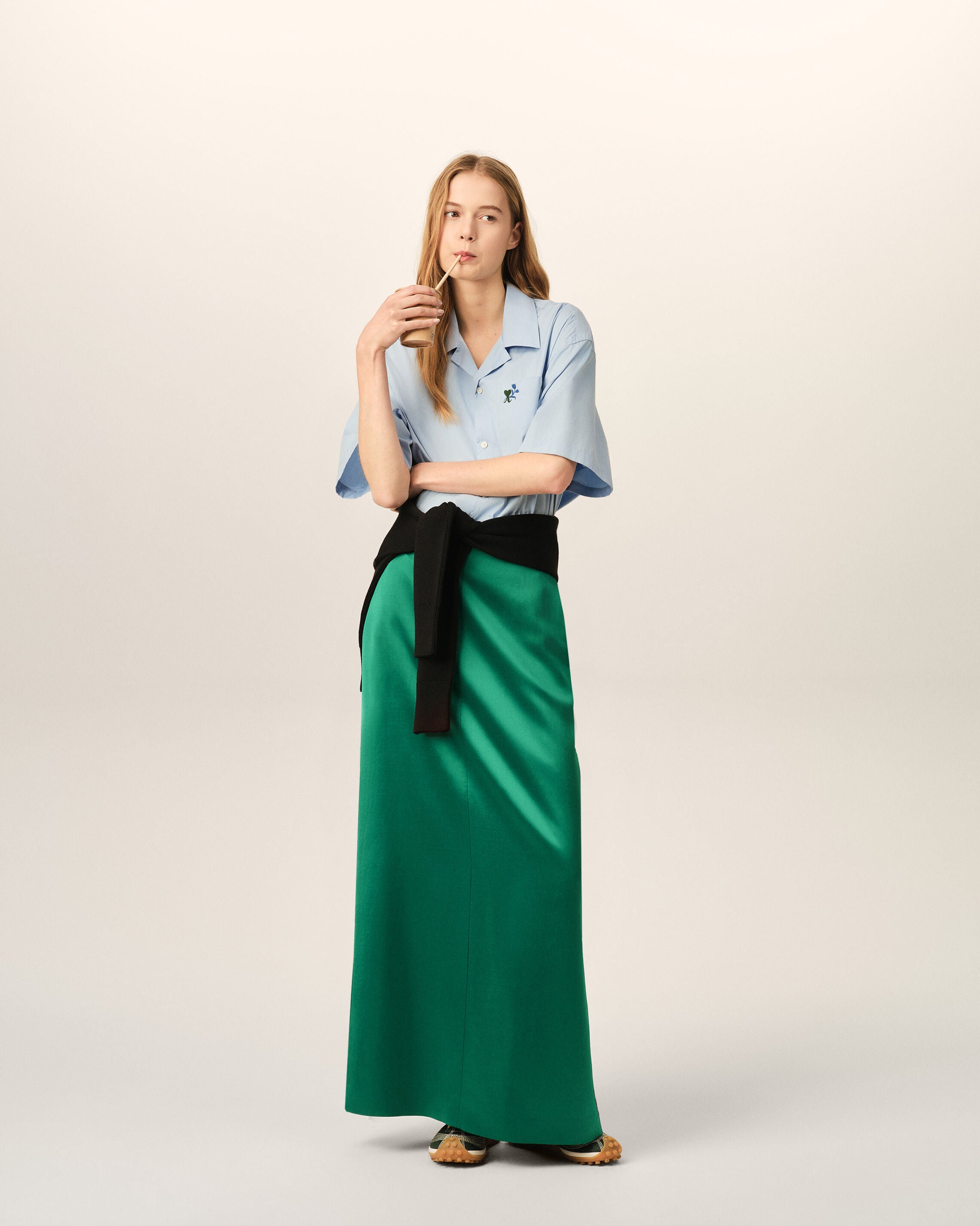 Green straight wool and viscose skirt - 2