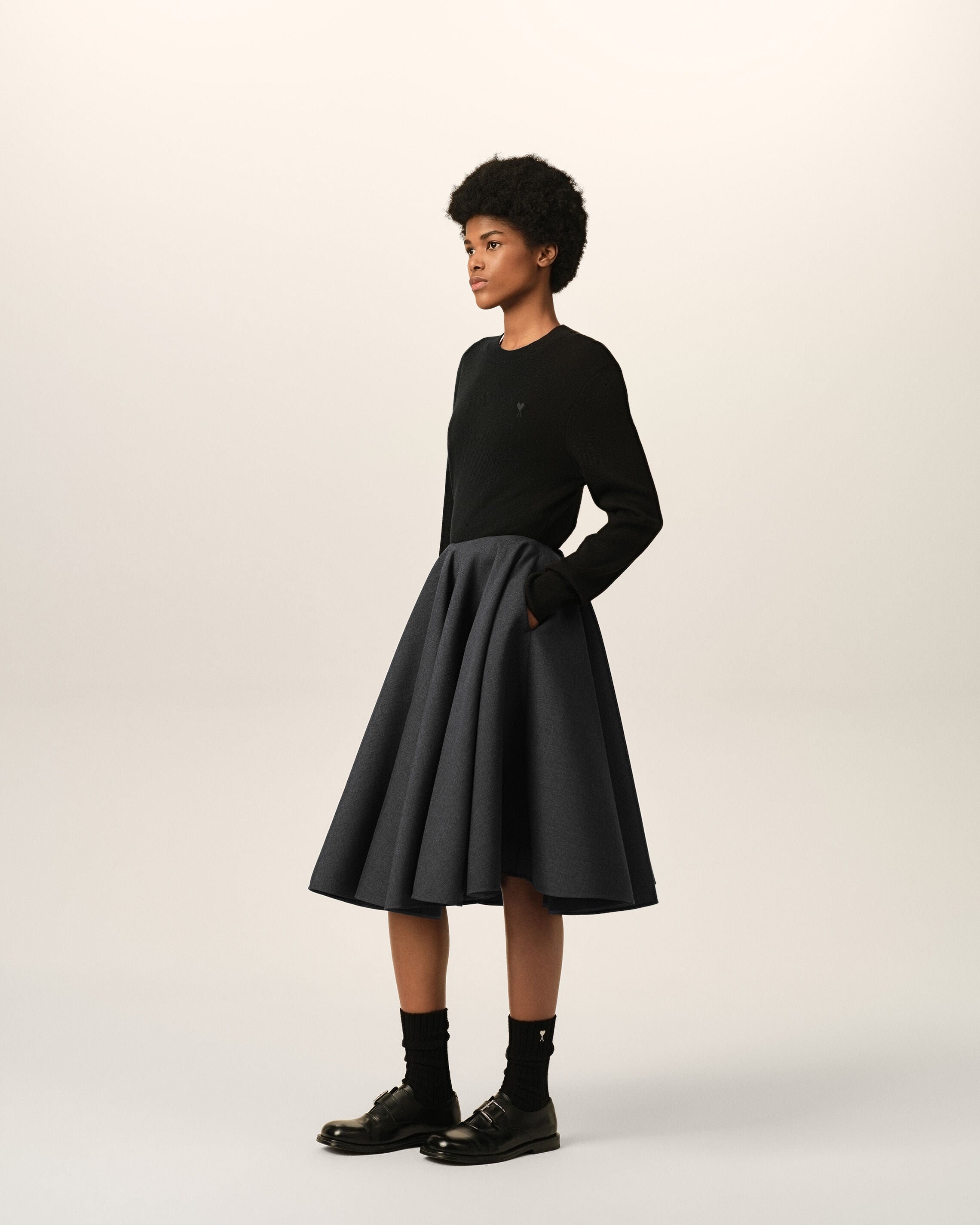 Falda midi peplum de lana gris - 6