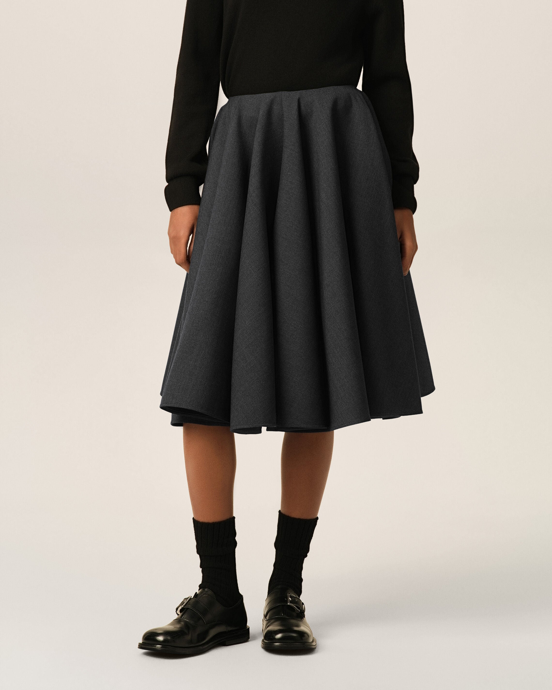 Falda midi peplum de lana gris - 3