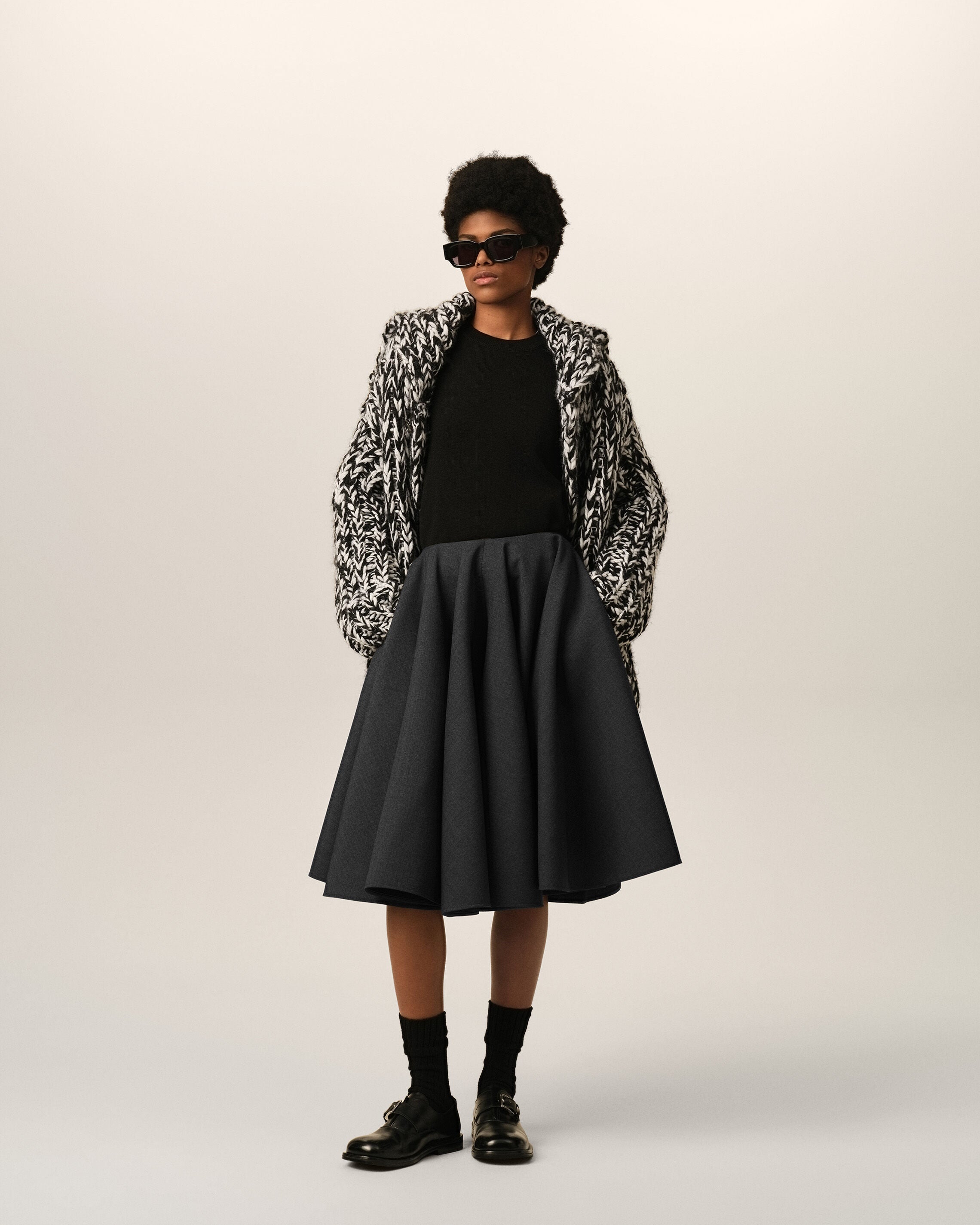 Falda midi peplum de lana gris - 2