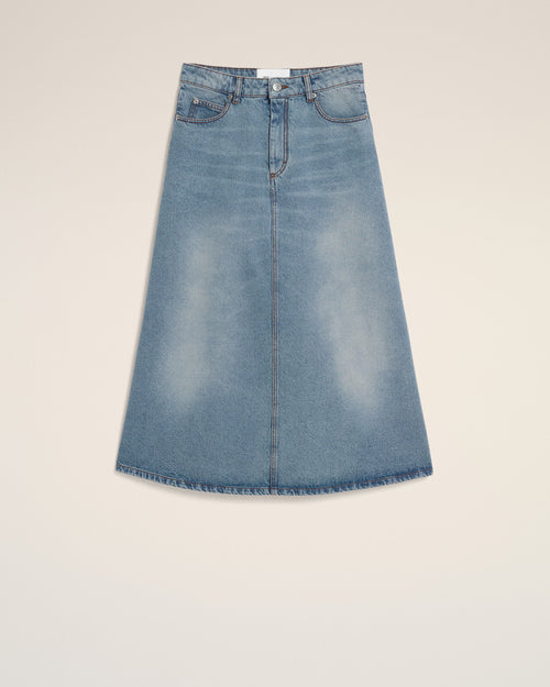 Falda larga azul de algodón en línea A - Mujer - 1 - AMI Paris - Ami Paris