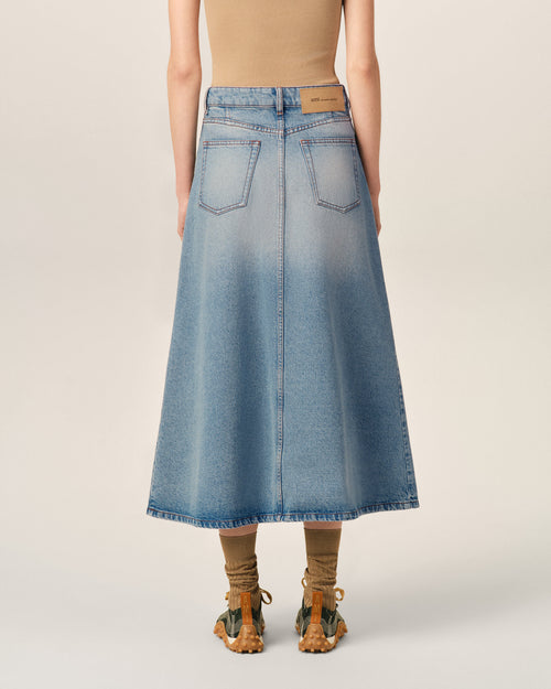 Falda larga azul de algodón en línea A - Mujer - 4 - AMI Paris - Ami Paris