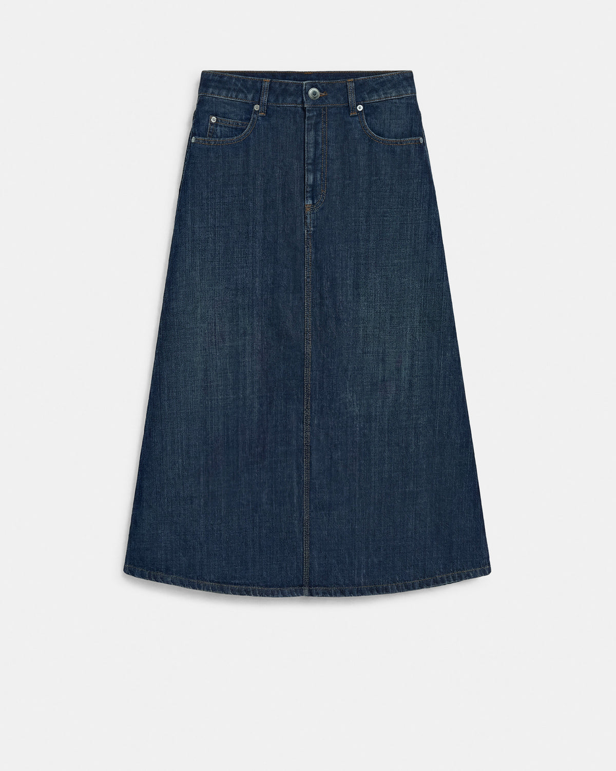 Blue long A-line cotton skirt - 1
