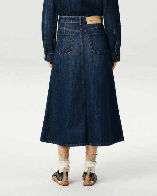 Blue long A-line cotton skirt - Woman - 4 - AMI Paris - Ami Paris