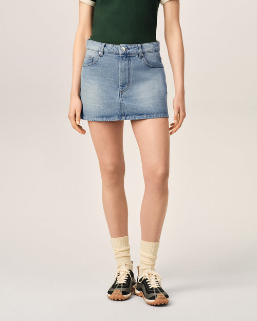 Minifalda azul de algodón - Mujer - 3 - AMI Paris - Ami Paris