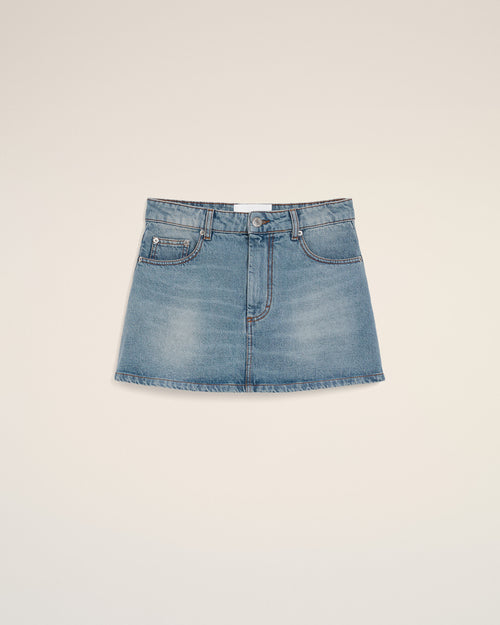 Mini jupe bleue en coton - 2 - Ami Paris