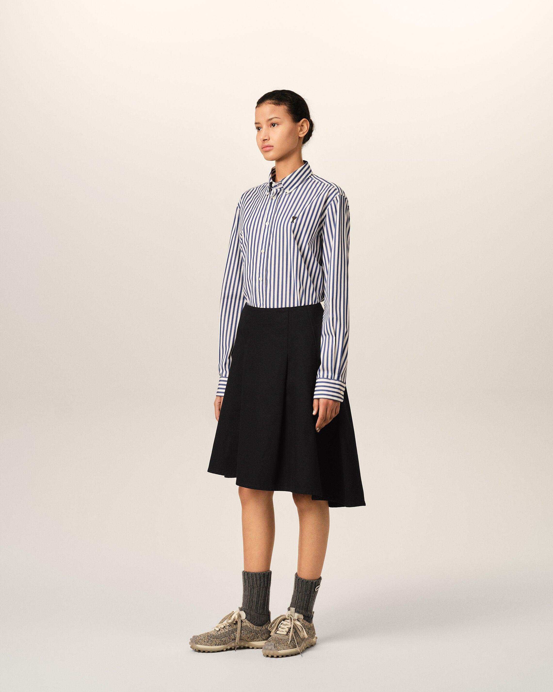 Black midi A-line cotton skirt - 6