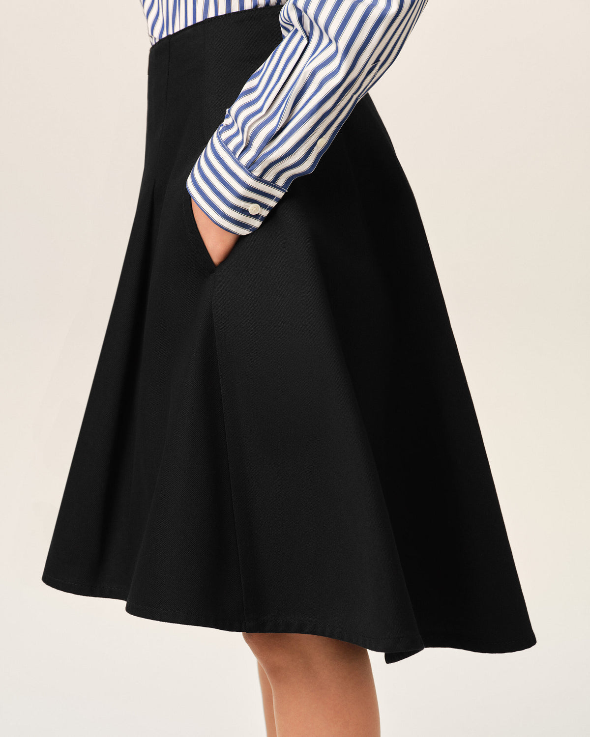 Black midi A-line cotton skirt - 5