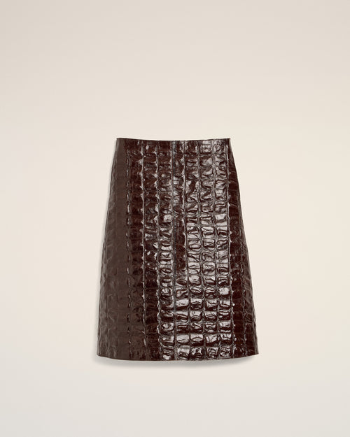 Jupe midi bordeaux en cuir de vachette - Femme - 1 - AMI Paris - Ami Paris