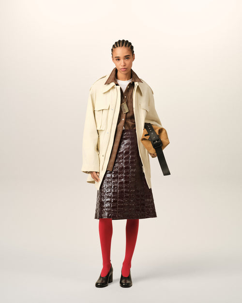 Jupe midi bordeaux en cuir de vachette - Femme - 2 - AMI Paris - Ami Paris