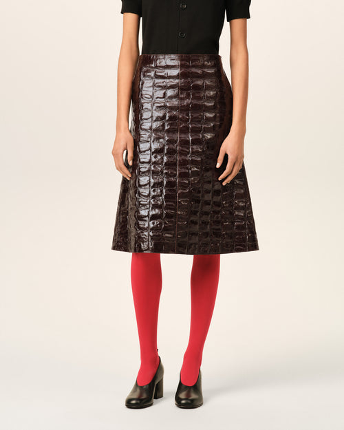 Jupe midi bordeaux en cuir de vachette - Femme - 3 - AMI Paris - Ami Paris
