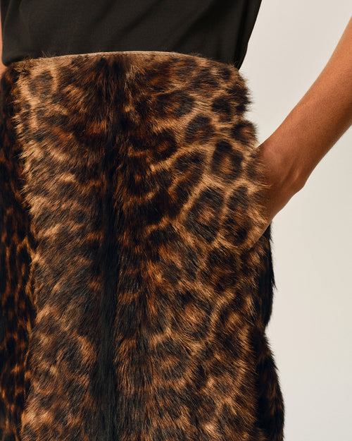Jupe midi imprimé léopard en cuir de chèvre - Femme - 5 - AMI Paris - Ami Paris