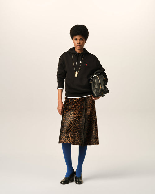 Jupe midi imprimé léopard en cuir de chèvre - Femme - 2 - AMI Paris - Ami Paris