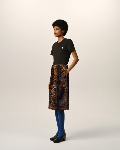 Jupe midi imprimé léopard en cuir de chèvre - Femme - 6 - AMI Paris - Ami Paris