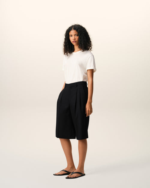 Black New Wool High Waist Wide Bermuda Shorts - Woman - 6 - AMI Paris - Ami Paris