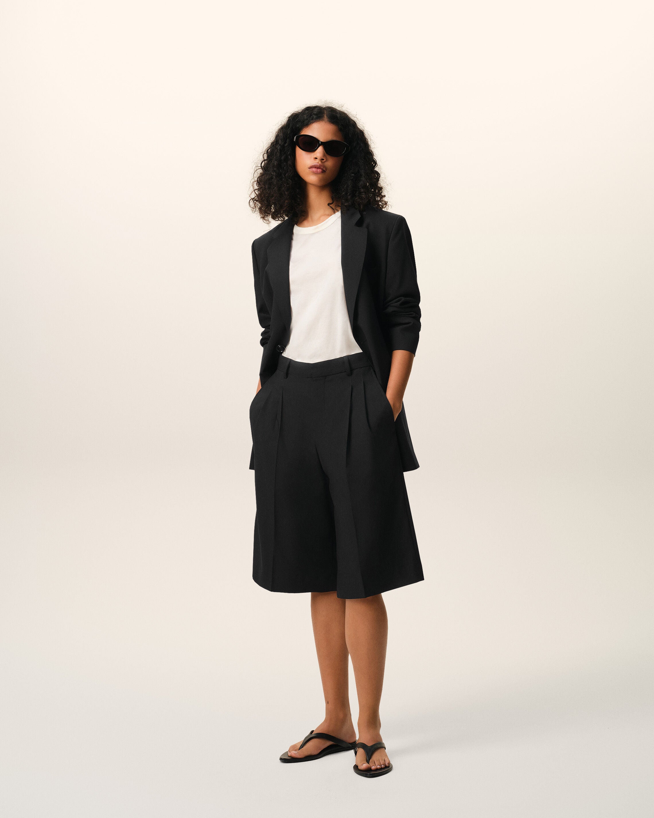 Black New Wool High Waist Wide Bermuda Shorts - 2