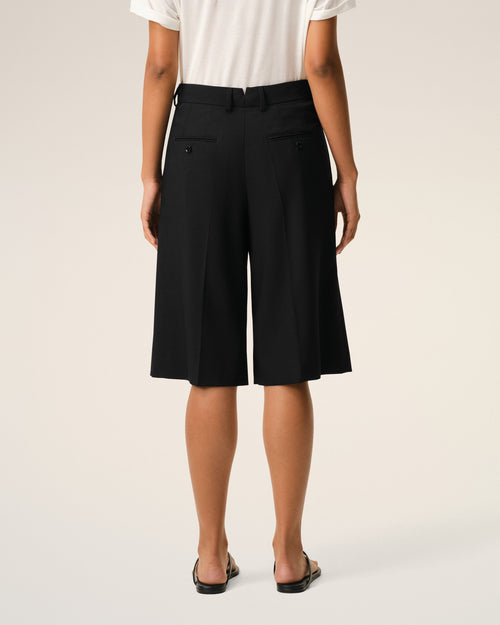 Black New Wool High Waist Wide Bermuda Shorts - Woman - 4 - AMI Paris - Ami Paris