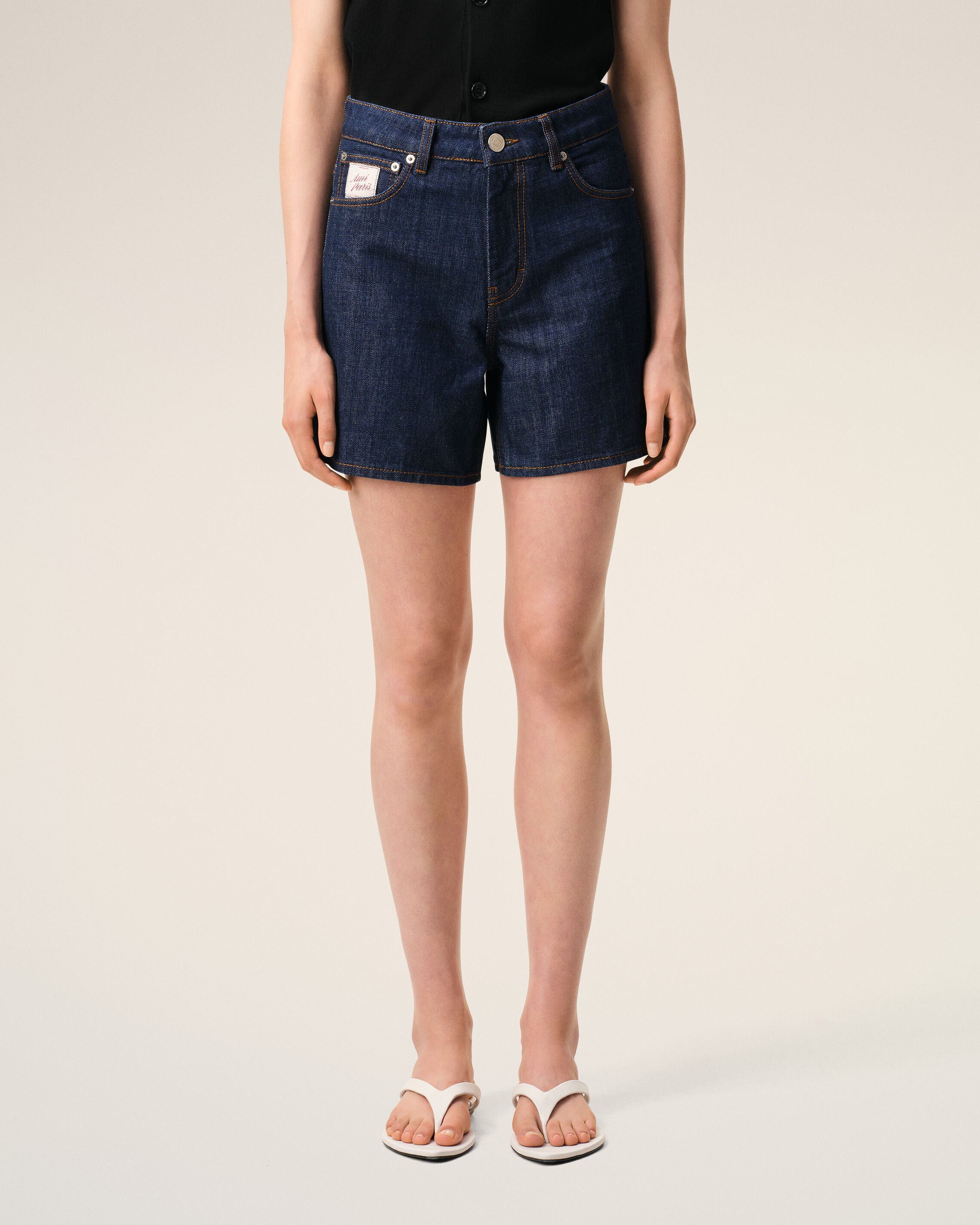Short Bleu Empiècement Héritage Ami Paris en Coton - 3