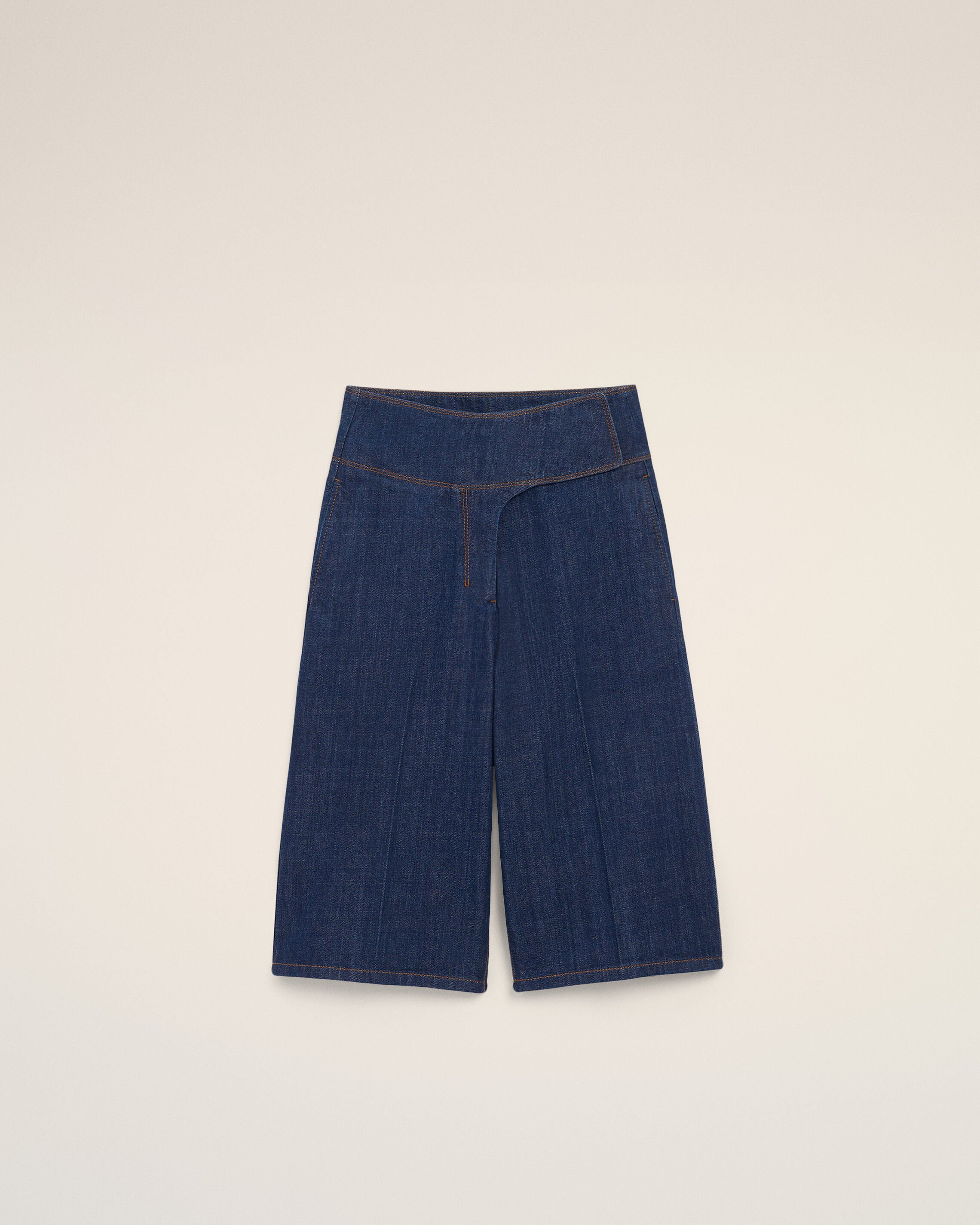Blue Cotton Wrapped Belted Bermuda Shorts - 1