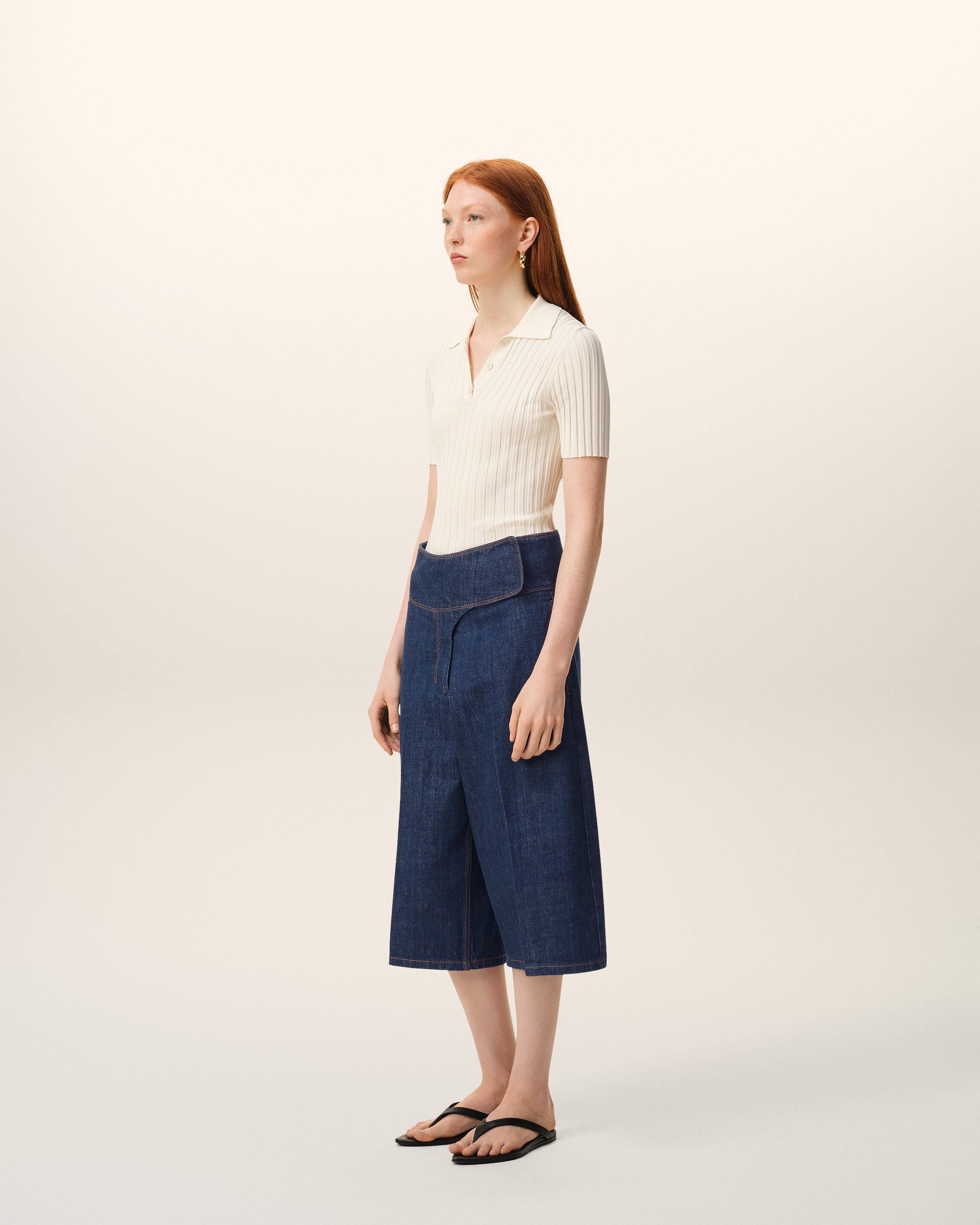 Blue Cotton Wrapped Belted Bermuda Shorts - 6