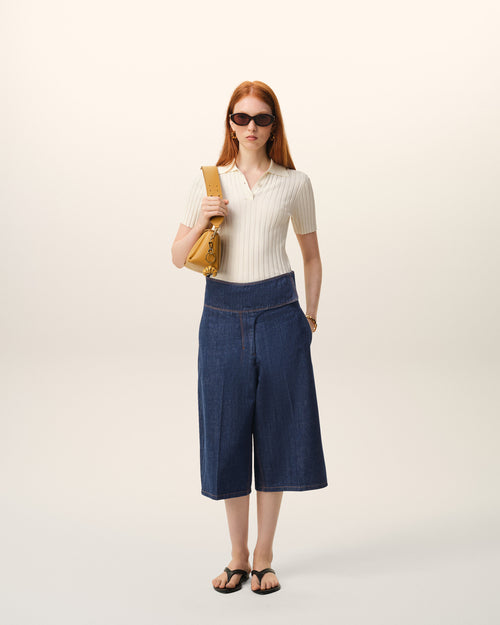                                     Blue Cotton Wrapped Belted Bermuda Shorts - 3                                 - Ami Paris