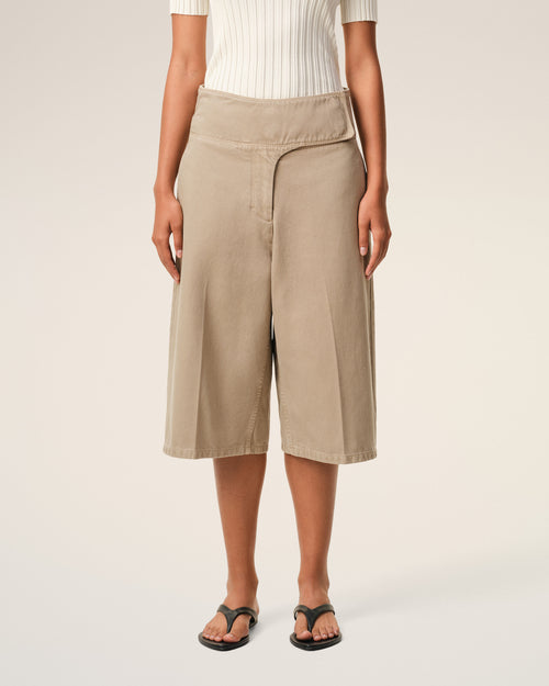                                     Beige Cotton Wrapped Belted Bermuda Shorts - 3                                 - Ami Paris