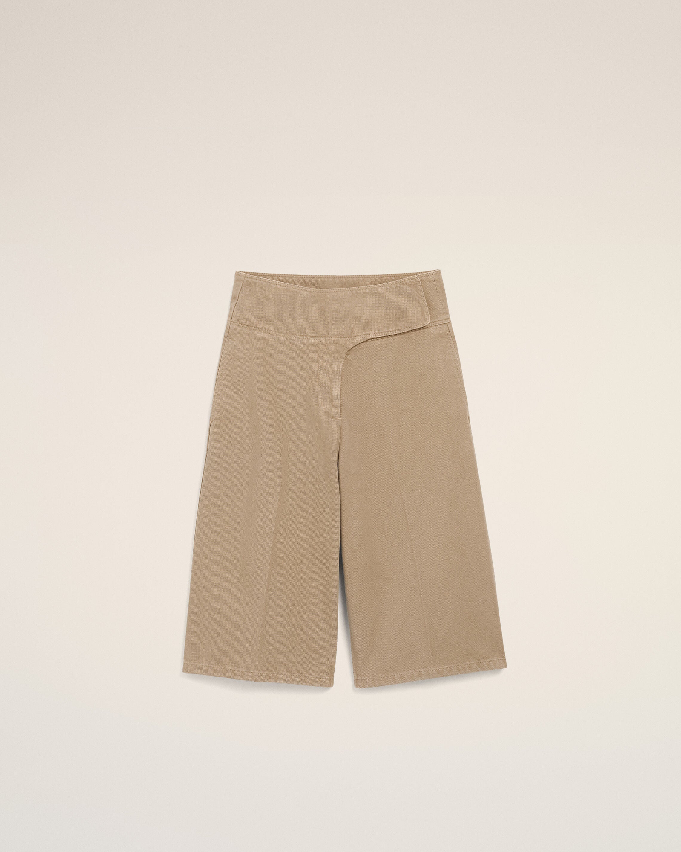 Beige Cotton Wrapped Belted Bermuda Shorts - 1